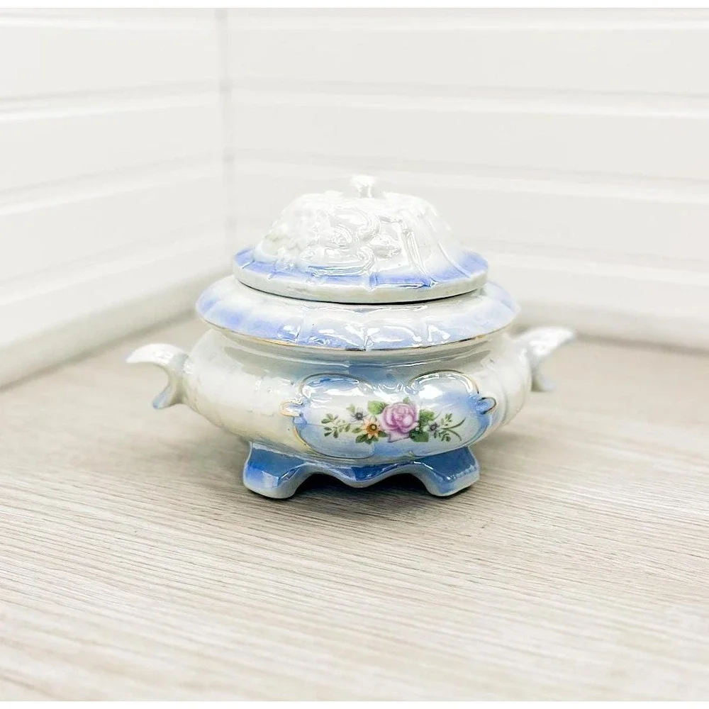 Vintage‎ Lusterware Trinket Jar: Floral Ceramic Biscuit Dish